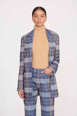 CITY BLAZER | FRENCH BLUE MEGA PLAID -Staud Outlet Store pirouette pant french blue mega plaid 3 9ba96180 5dce 4afe 8fc1 5b04b411c17b