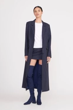 ANNETTE SKIRT | NAVY PINSTRIPE -Staud Outlet Store ralph coat navy pinstripe 1 web 49cc6619 b53b 4ef3 984d ce6a77de8dd7