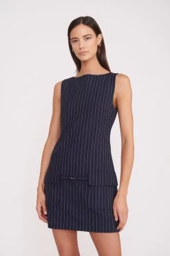 SHEILA DRESS | NAVY PINSTRIPE -Staud Outlet Store sheila dress navy pinstripe 1