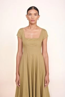 SHORT SLEEVE WELLS DRESS | KHAKI -Staud Outlet Store short sleeve wells dress khaki 2 00506 web