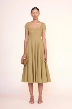 SHORT SLEEVE WELLS DRESS | KHAKI -Staud Outlet Store short sleeve wells dress khaki 2 00525 web