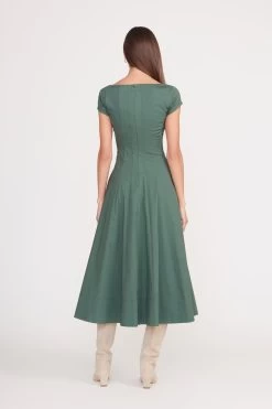 SHORT SLEEVE WELLS DRESS | PINE 8 SHORT SLEEVE WELLS DRESS | PINE -Staud Outlet Store short sleeve wells dress pine 4 2b2168e5 4032 41a0 b8b0 886b6702f909