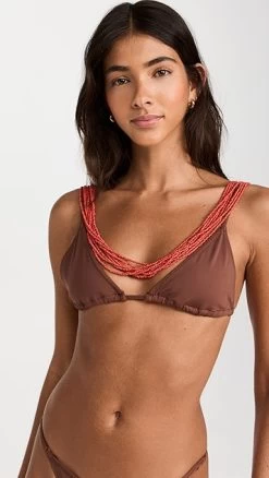 STAUD Olivia Beaded Triangle Bikini Top